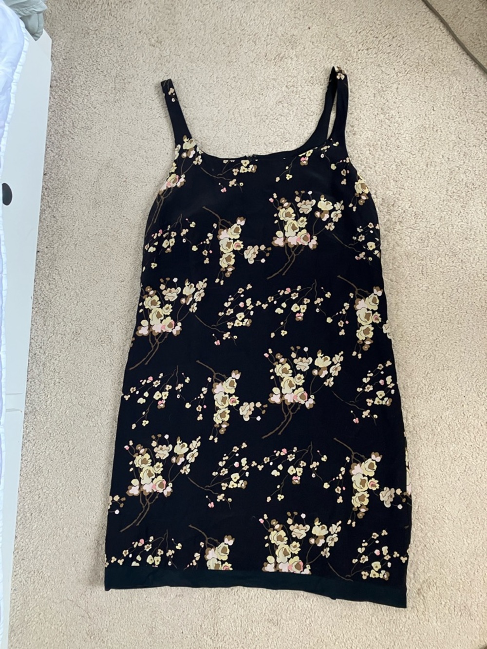 Banana Republic Black Mini Slip Dress with Cream & Pink Floral Print